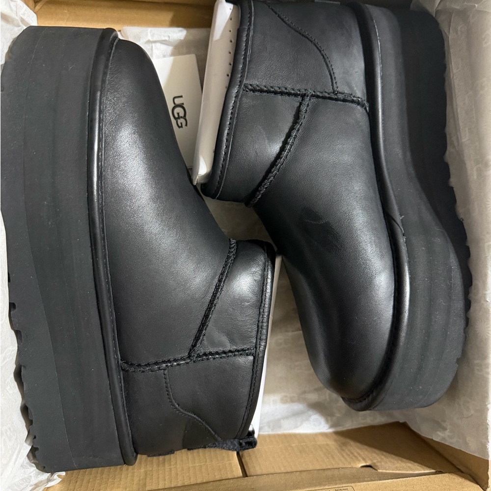UGG Black Leather Platform Ultra Mini